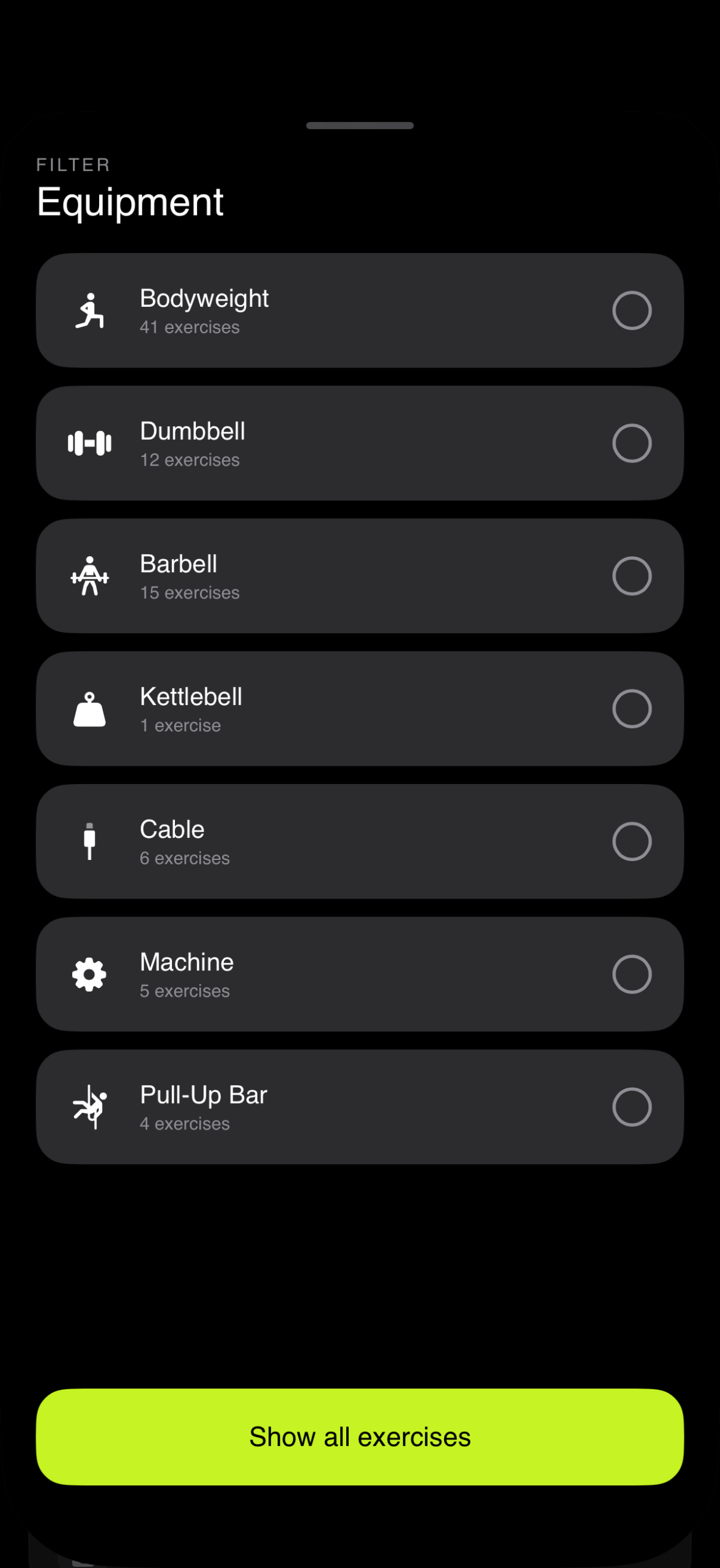 OPTIC exercise library filtered by equipment