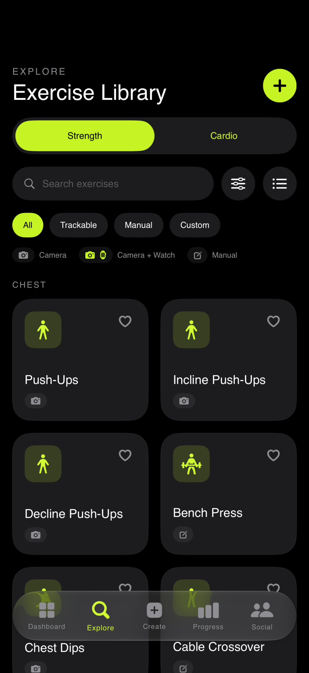 OPTIC strength exercise library grouped by muscle